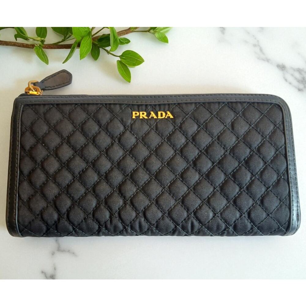 Prada Tessuto Nylon Quilted Zip Around Wallet in Black